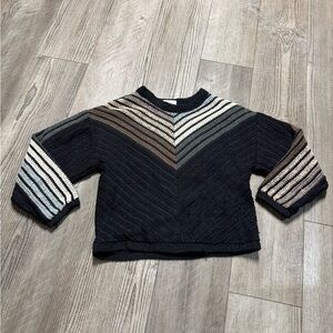 Vintage black grey brown Chic Chevron Striped knit oversized Sweater Med
